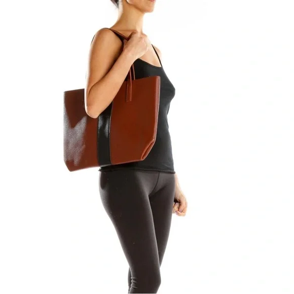 NWOT Vince Camuto Luck Tote Brown with Black Stripe - Picture 3 of 4